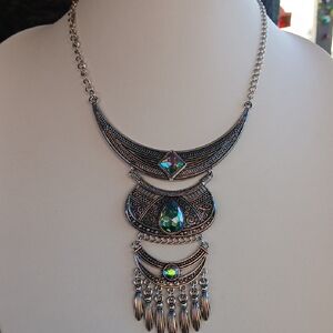 Paparazzi Silver and Blue Statement Necklace with Fringe